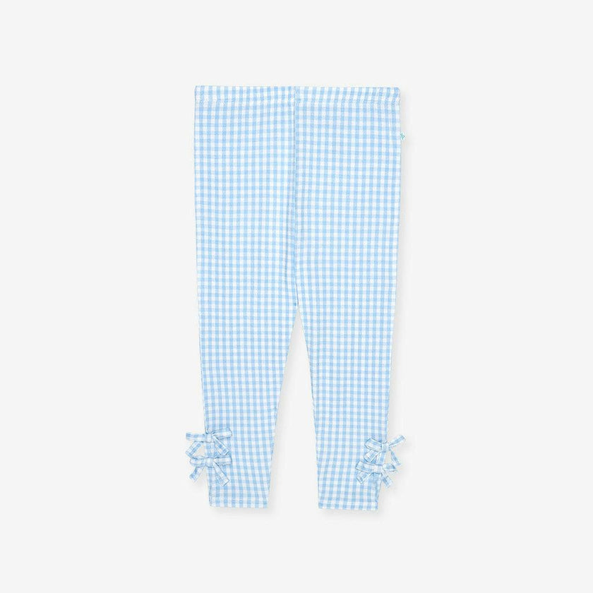Blue Gingham Bow Leggings
