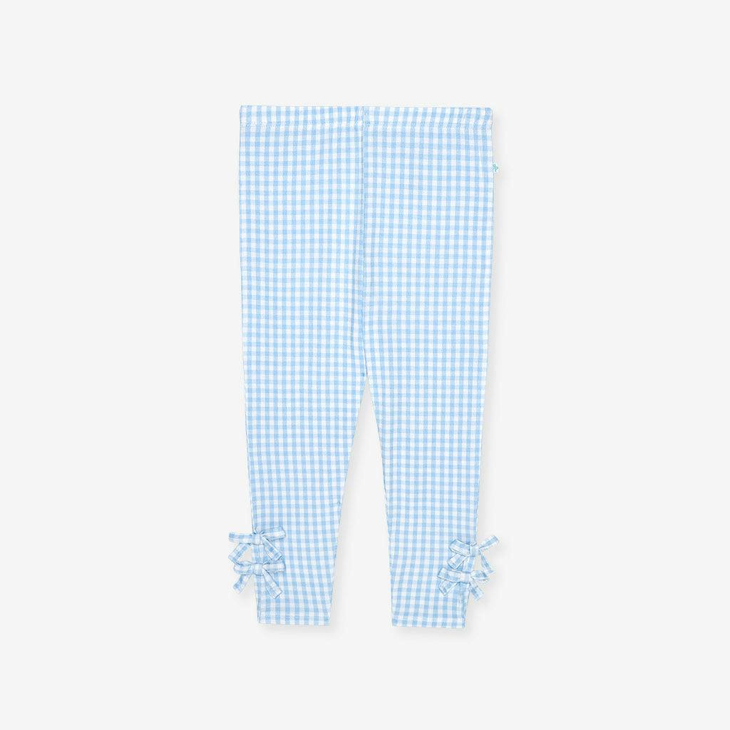 Blue Gingham Bow Leggings
