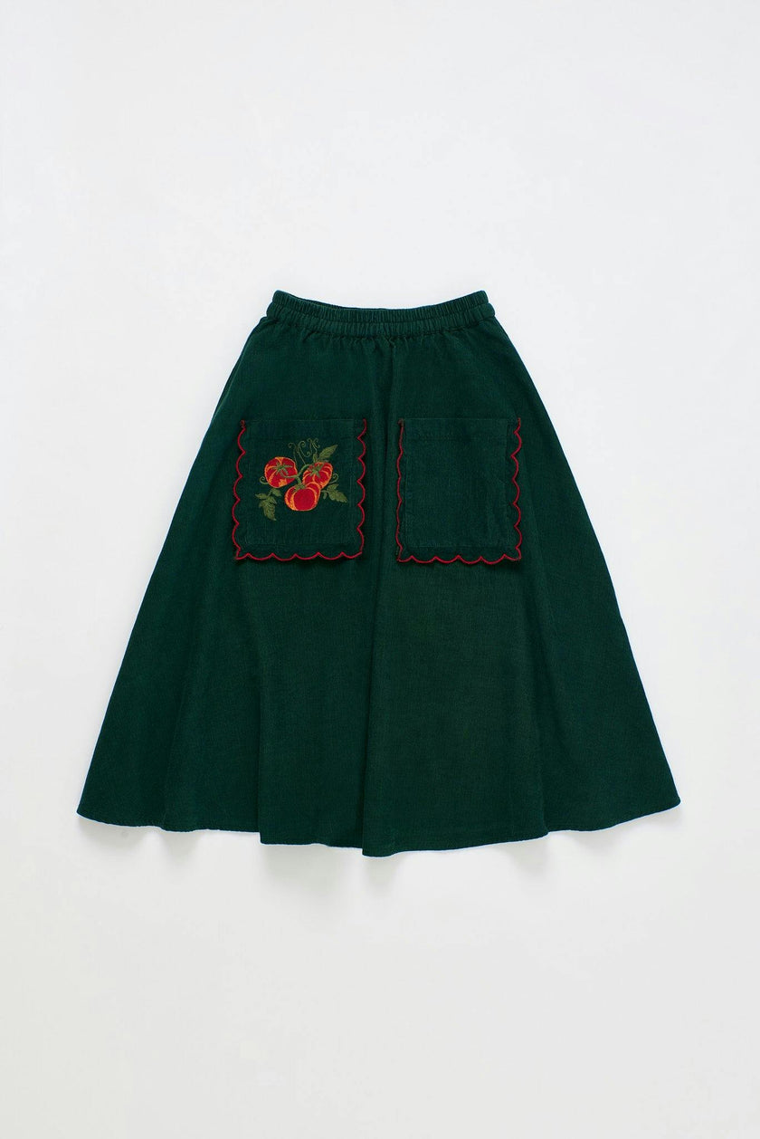 VEGETABLES EMBROIDERY MICROCORDUROY SKIRT GREEN