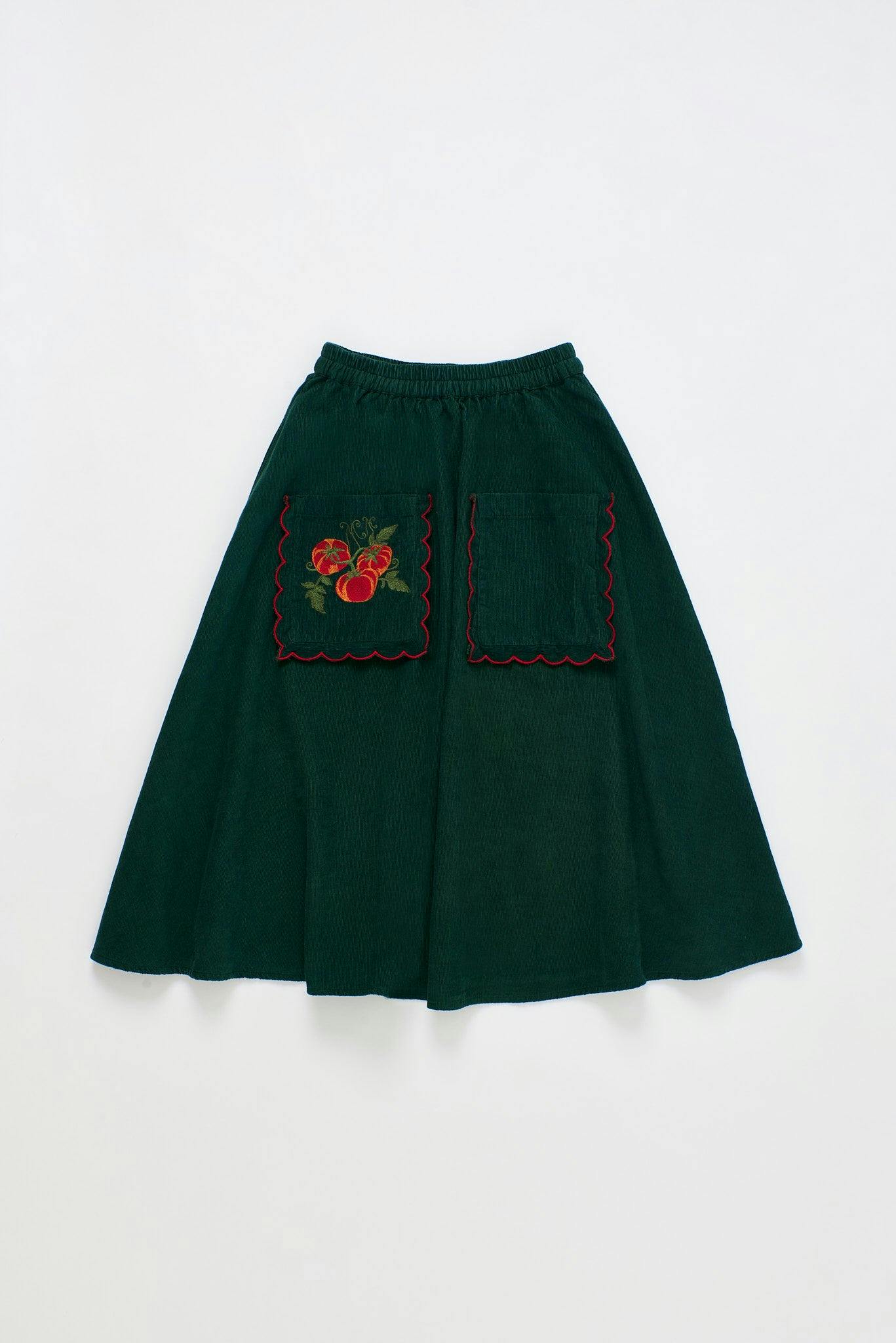 VEGETABLES EMBROIDERY MICROCORDUROY SKIRT GREEN