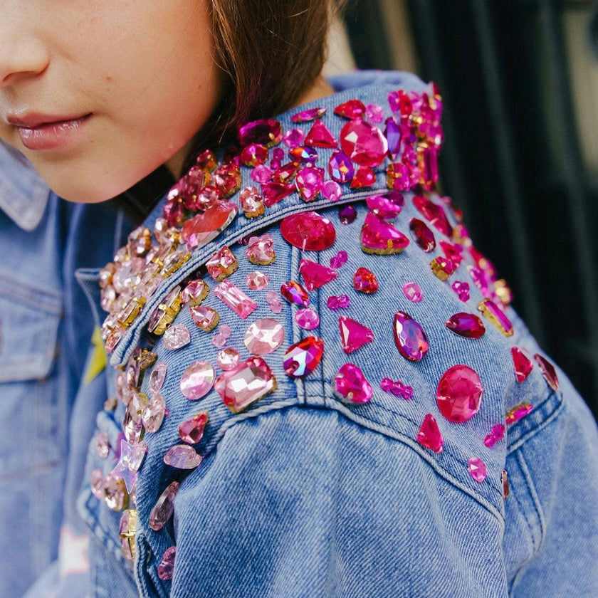 Sparkle Queen Rhinestone Gem Denim Crop Jacket