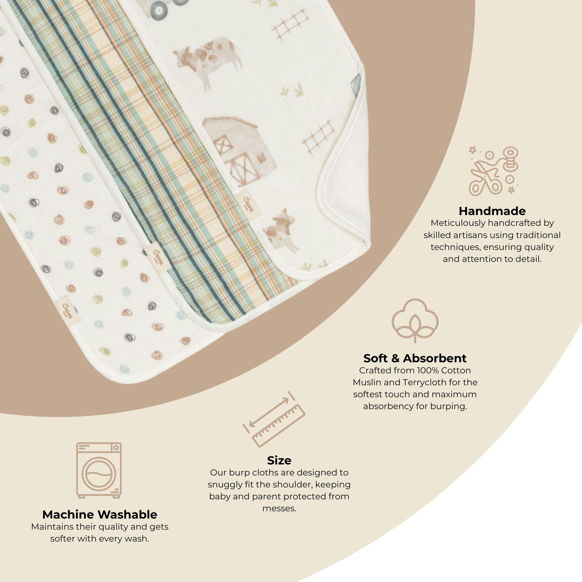 Charlie Tractor Cotton Burp Cloth (Set of 3)