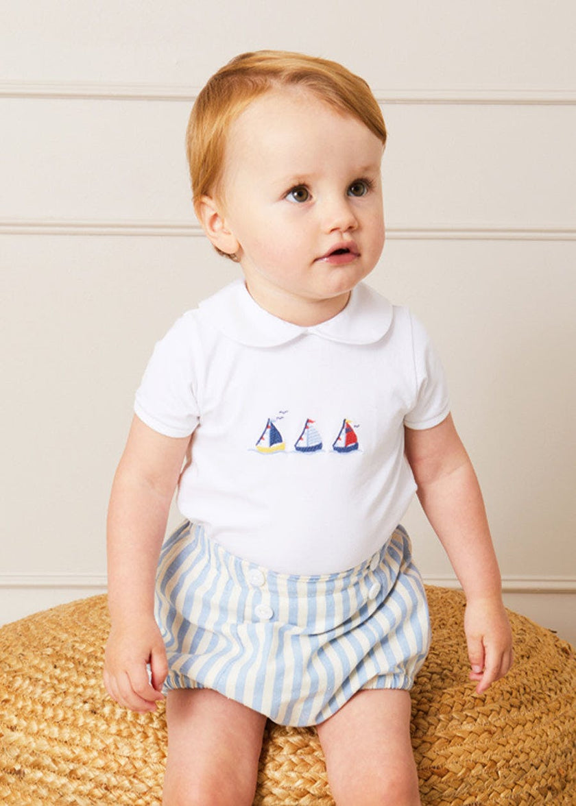 Embroidered Boat Motif Peter Pan Collar Bodysuit in White (1mth-3yrs)