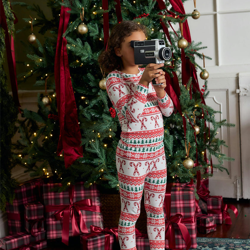 Kids Bamboo PJ Set - Candy Cane Fair Isle