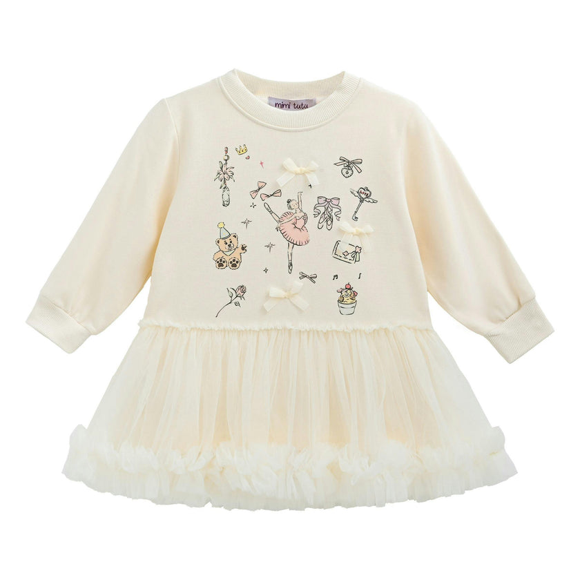 Beige Ballet Ruffle Bow Dress
