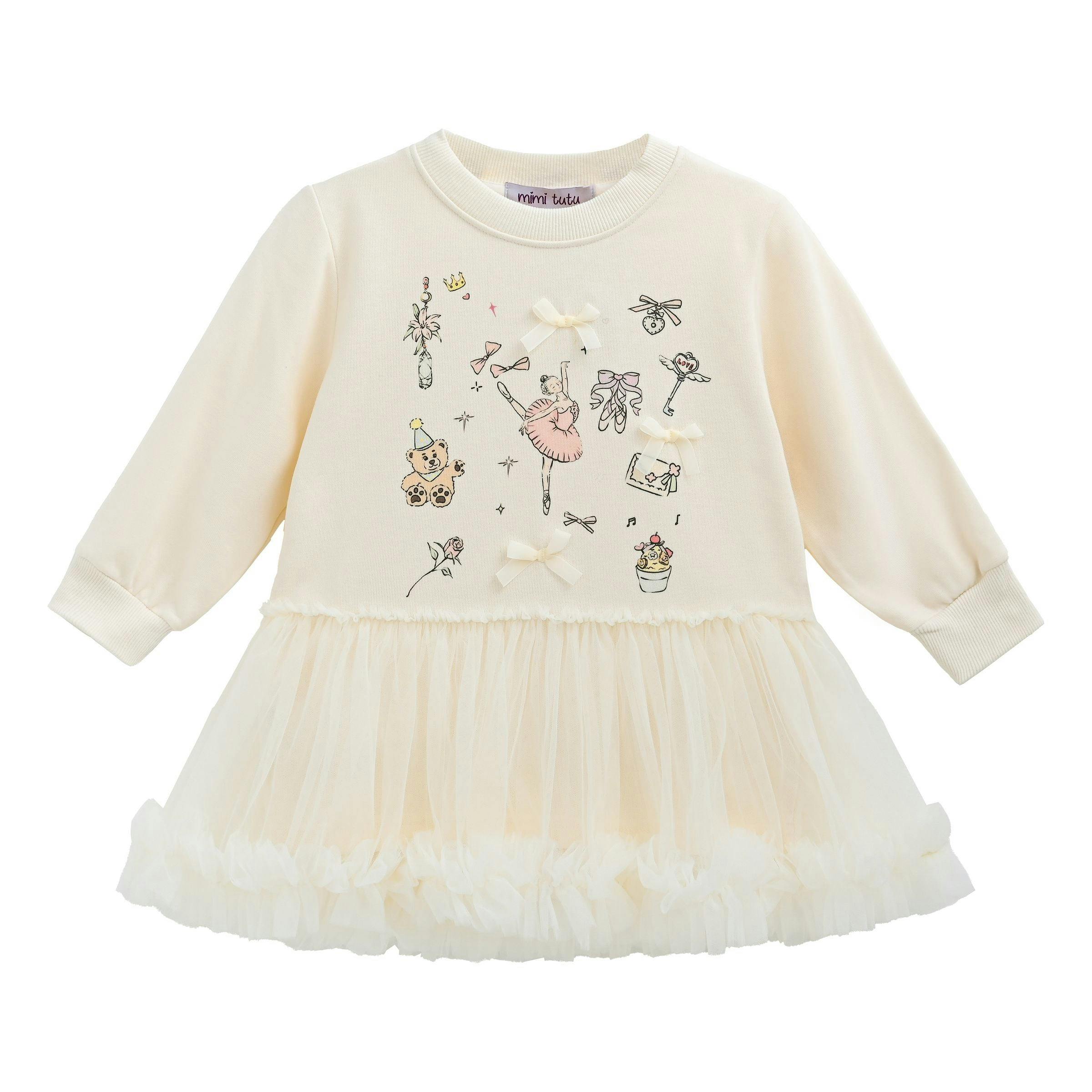 Beige Ballet Ruffle Bow Dress