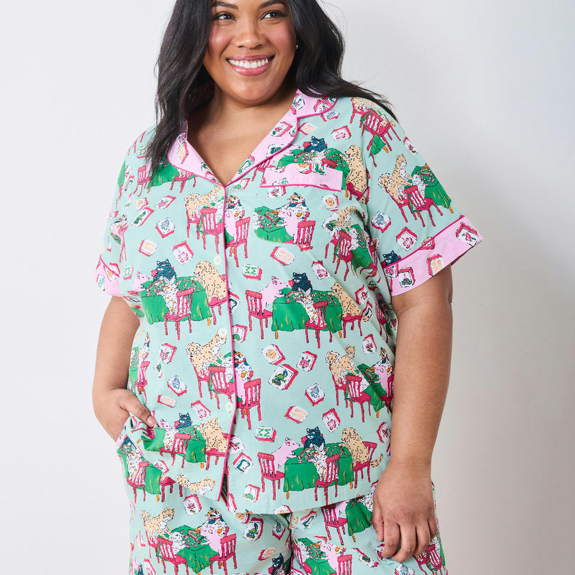 Mah Jongg Menagerie - Short PJ Set - Pale Jade
