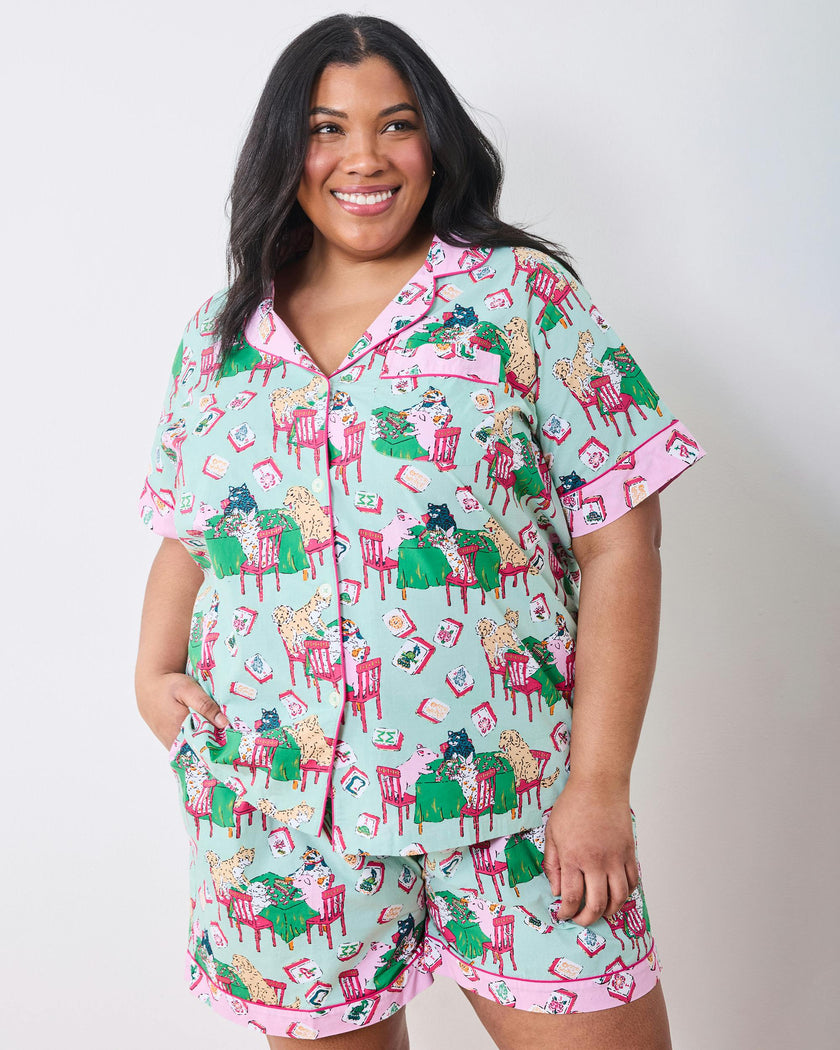 Mah Jongg Menagerie - Short PJ Set - Pale Jade