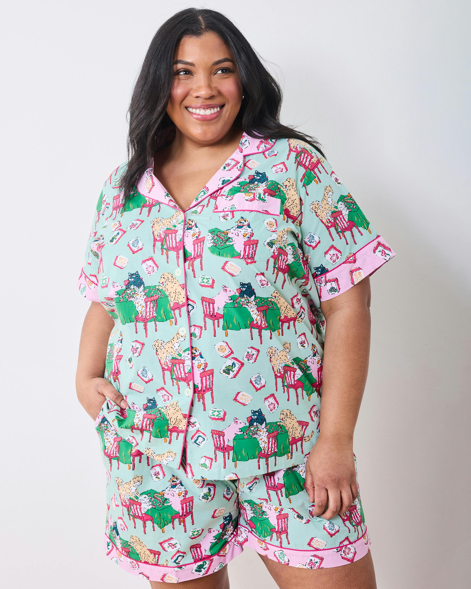 Mah Jongg Menagerie - Short PJ Set - Pale Jade