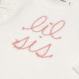 Millie Long Sleeve Tee in 'lil sis' Pink Eyelash Writing