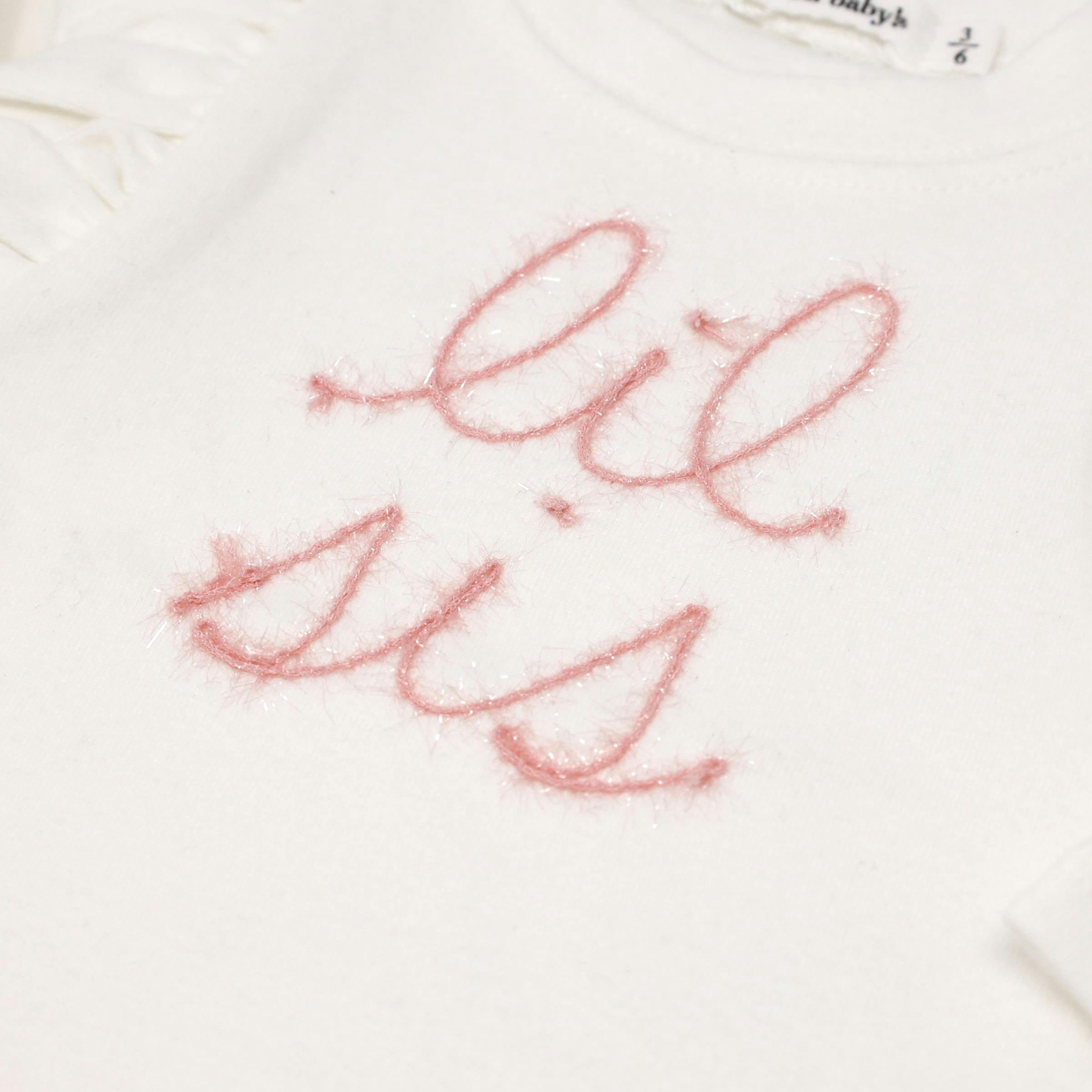 Millie Long Sleeve Tee in 'lil sis' Pink Eyelash Writing