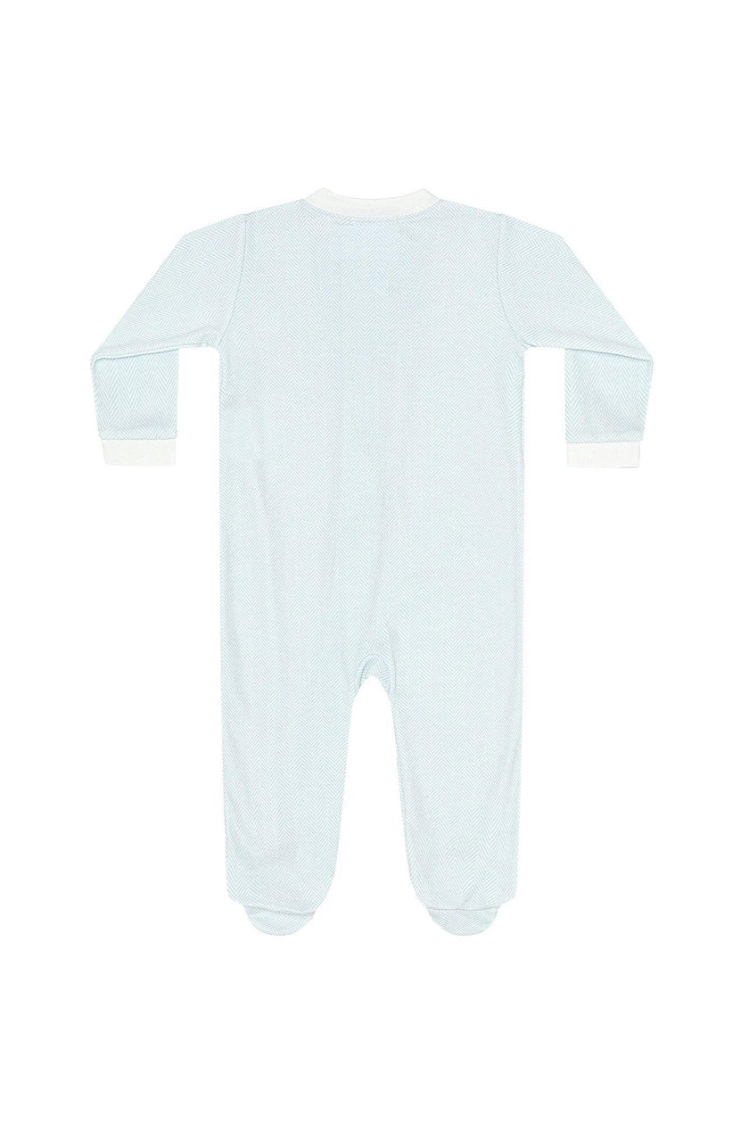 Blue Herringbone Zipper Footie