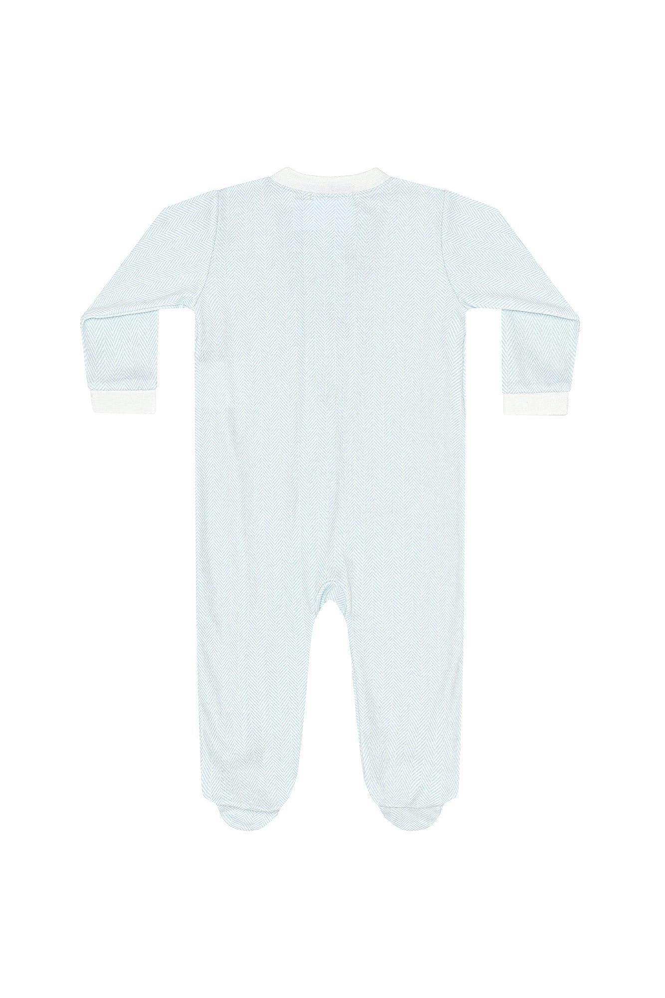 Blue Herringbone Zipper Footie