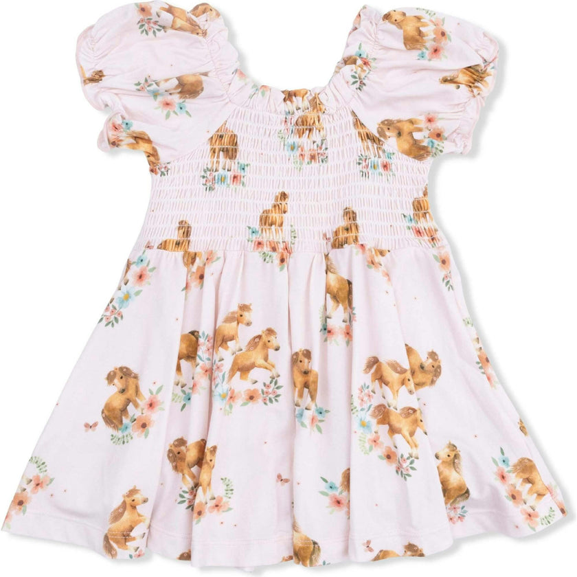 Pink Ponies - Smocked Twirly Dress and Bloomer