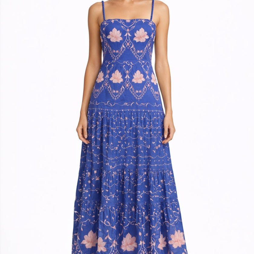 Asher Sea Petal Blue Floral Midi Dress