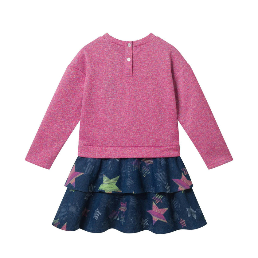 Girls Metallic 2-Fer Star Dress | Pink Star