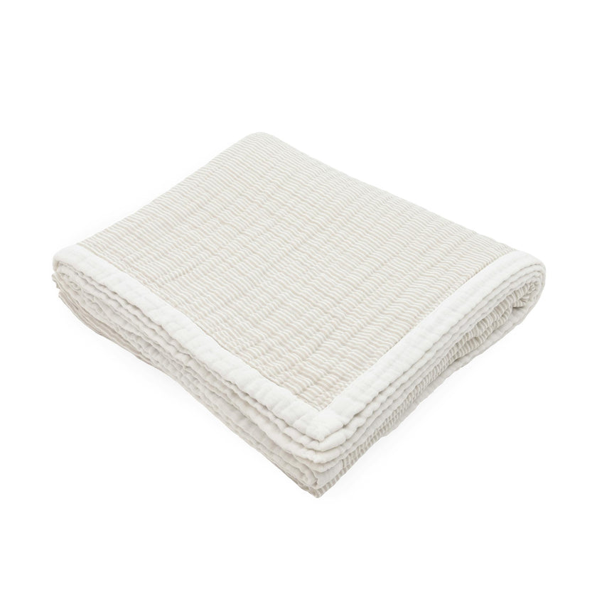 Organic Cotton Muslin Quilted Throw - Sand Stripe