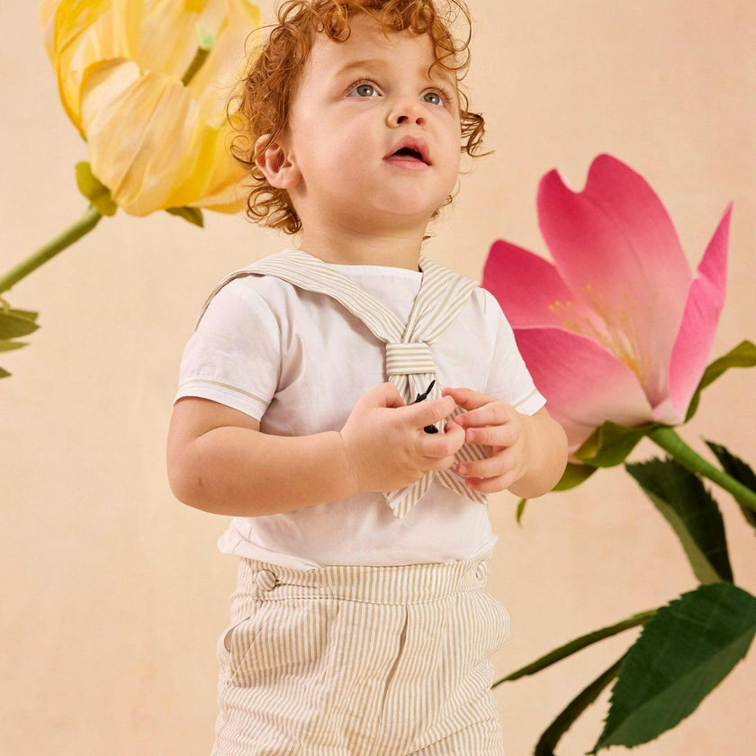 Edward Sailor Set in Oatmeal Stripe