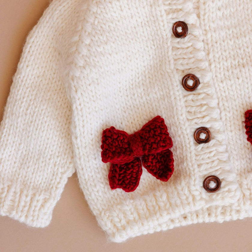 Bow Cardigan, Cream/Red