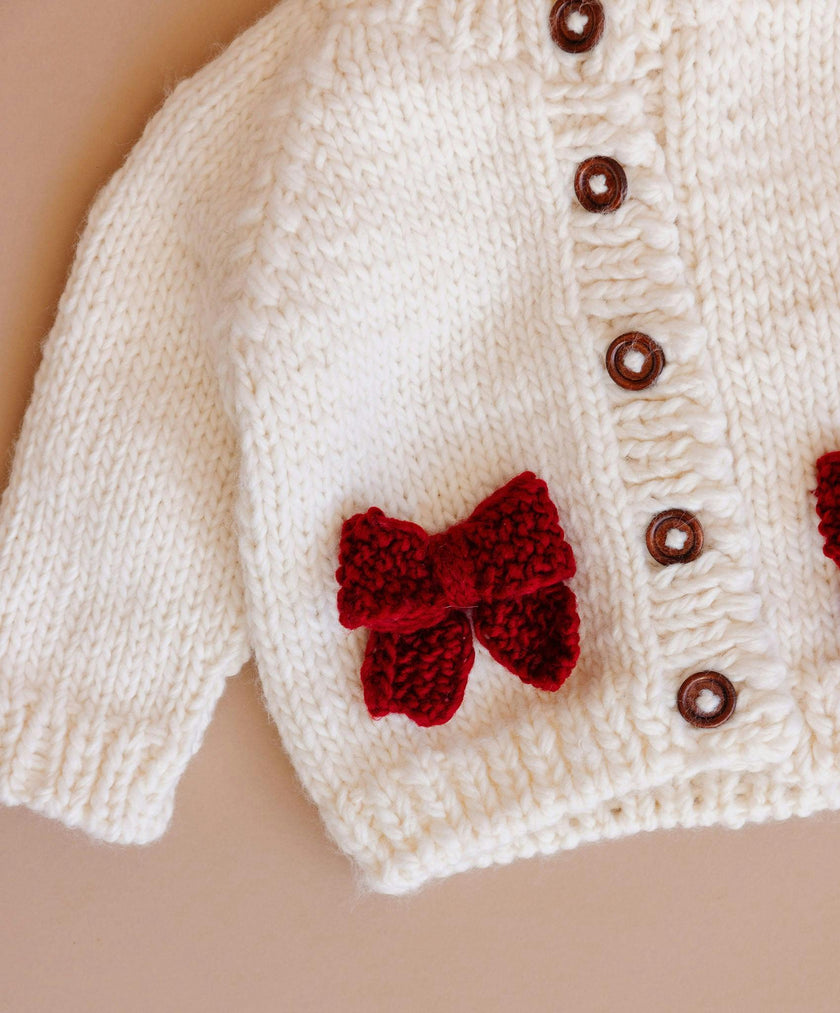 Bow Cardigan, Cream/Red