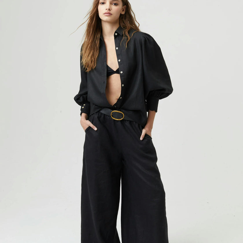 Cape Linen Pants - Black