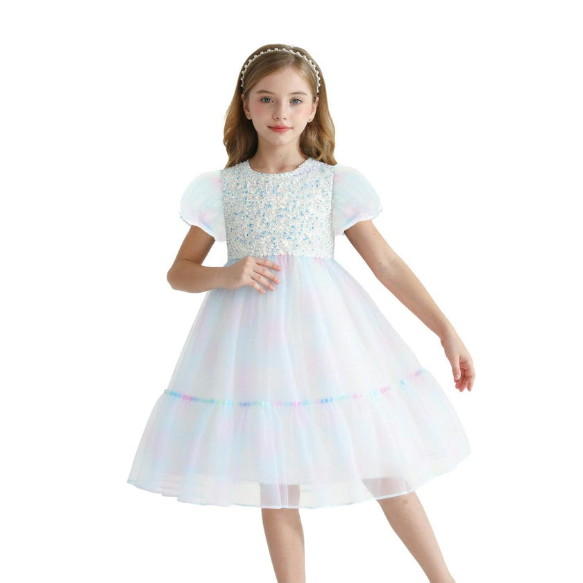 Blue Sequin Color Bloom Dress