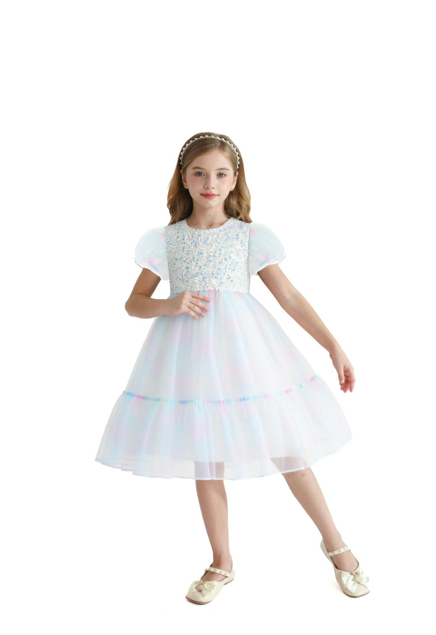 Blue Sequin Color Bloom Dress