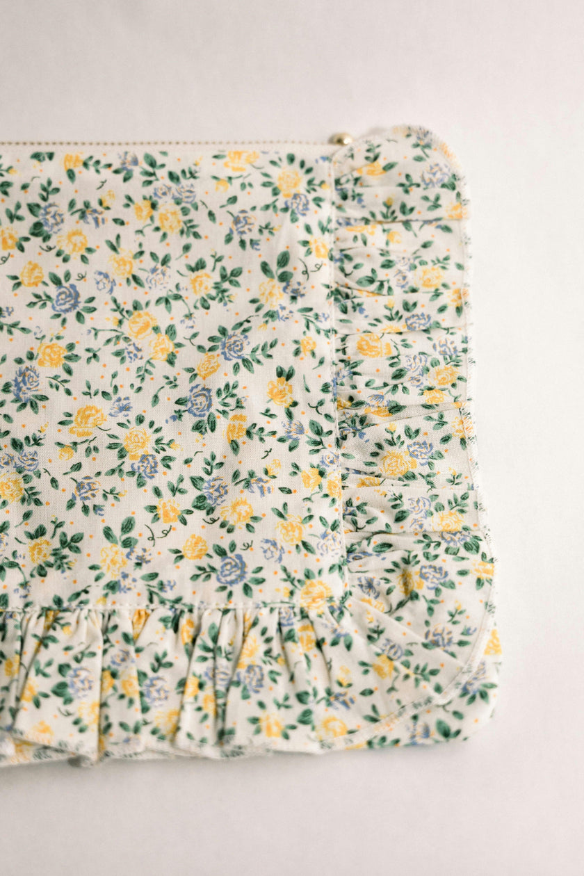 Buttercup Bloom Timeless Floral Ruffle Zipper Pouch