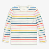 Kids long sleeve pocket tee in rainbow stripe