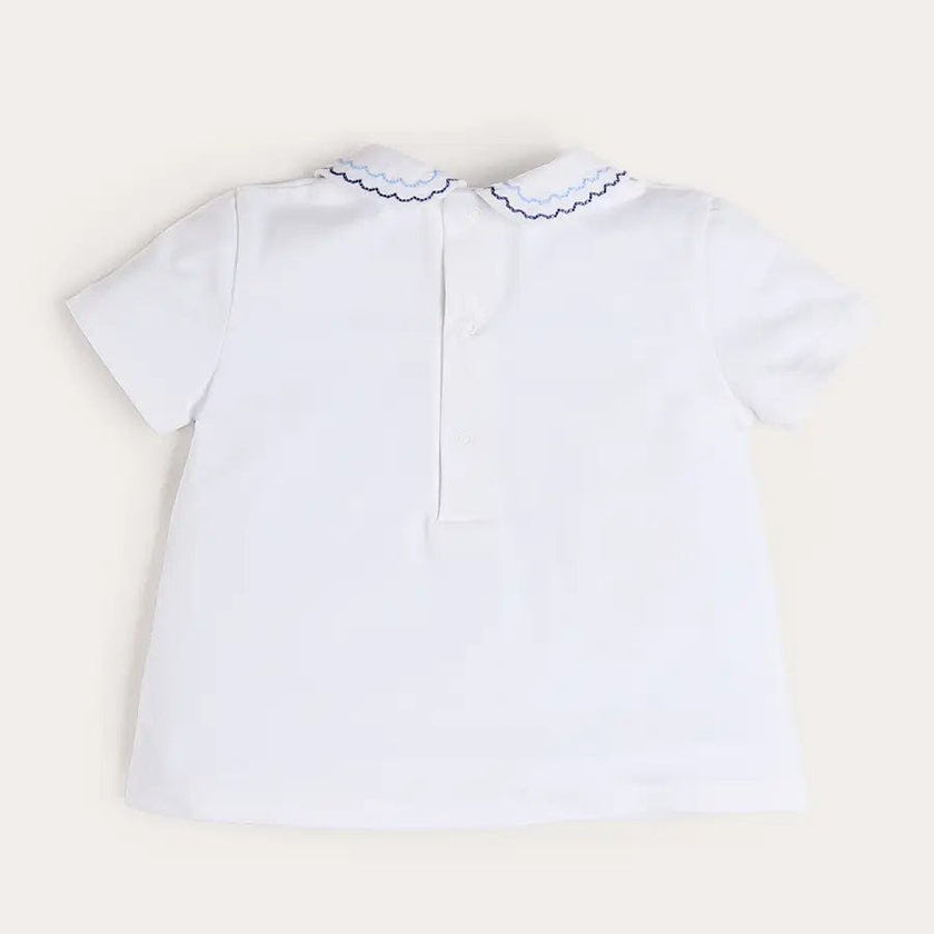 Scallop Embroidered Peter Pan Collar Pleated Top in White (12mths-6yrs)