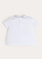 Scallop Embroidered Peter Pan Collar Pleated Top in White (12mths-6yrs)