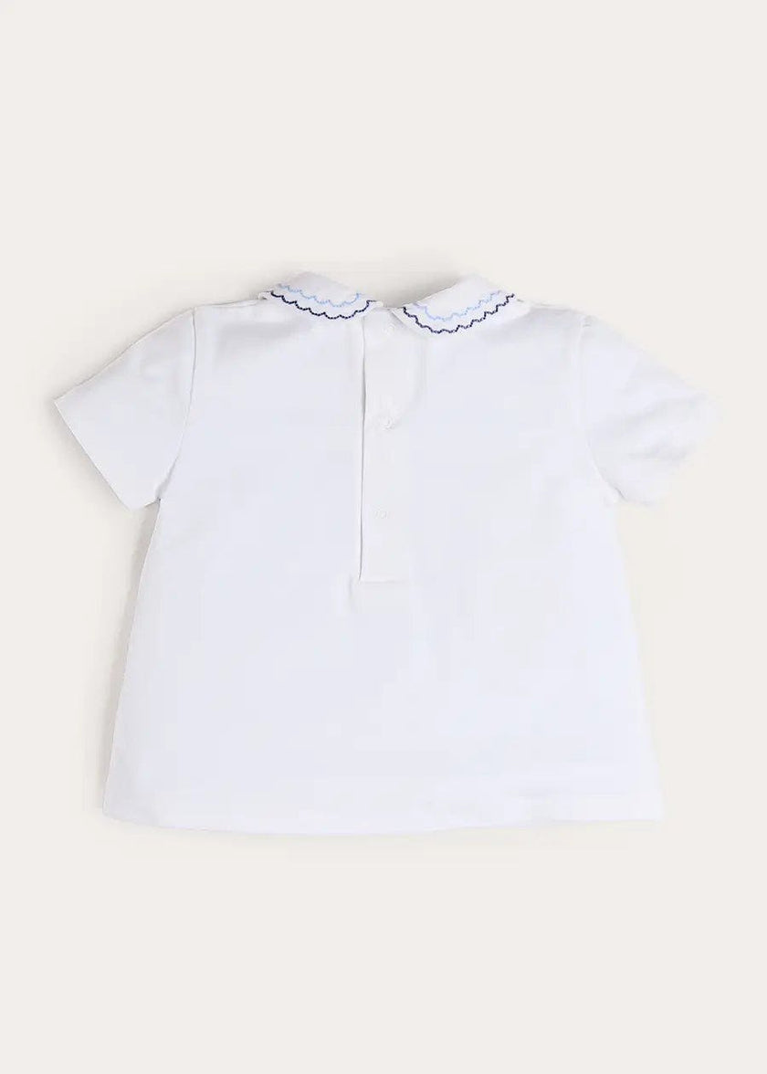 Scallop Embroidered Peter Pan Collar Pleated Top in White (12mths-6yrs)