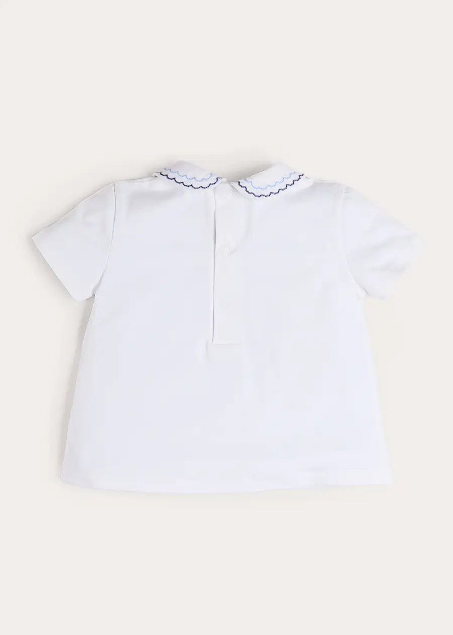 Scallop Embroidered Peter Pan Collar Pleated Top in White (12mths-6yrs)