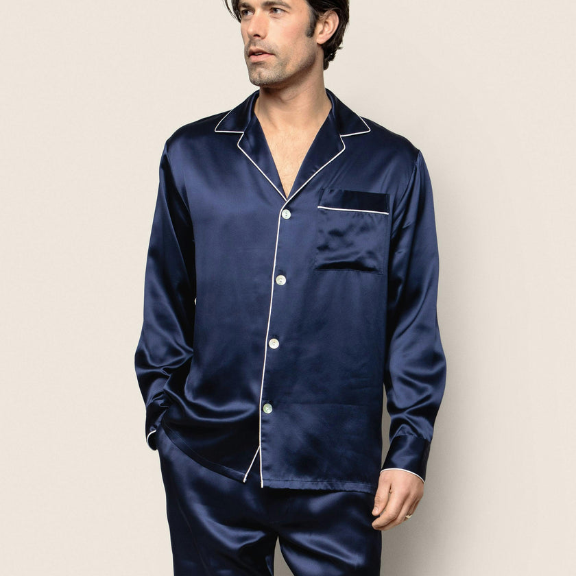 Men's Silk Pajama Set in Navy