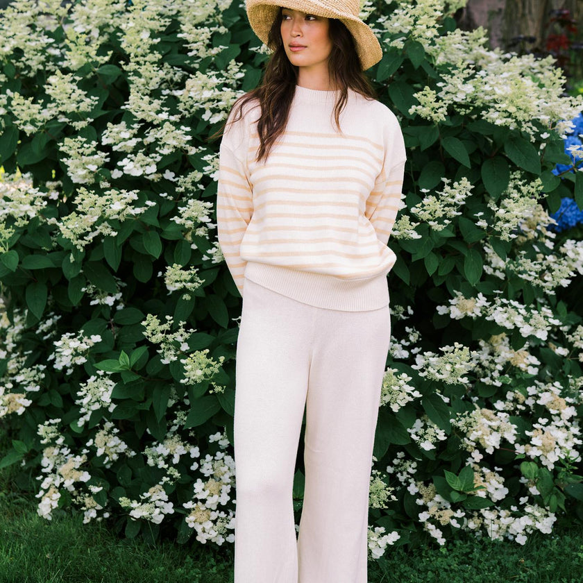 Women's Cream Wide Leg Knit Pant