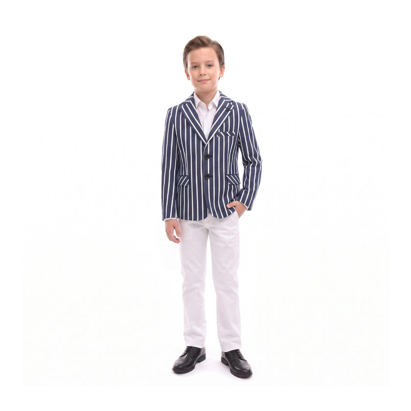 Navy Striped Peak Lapel Blazer