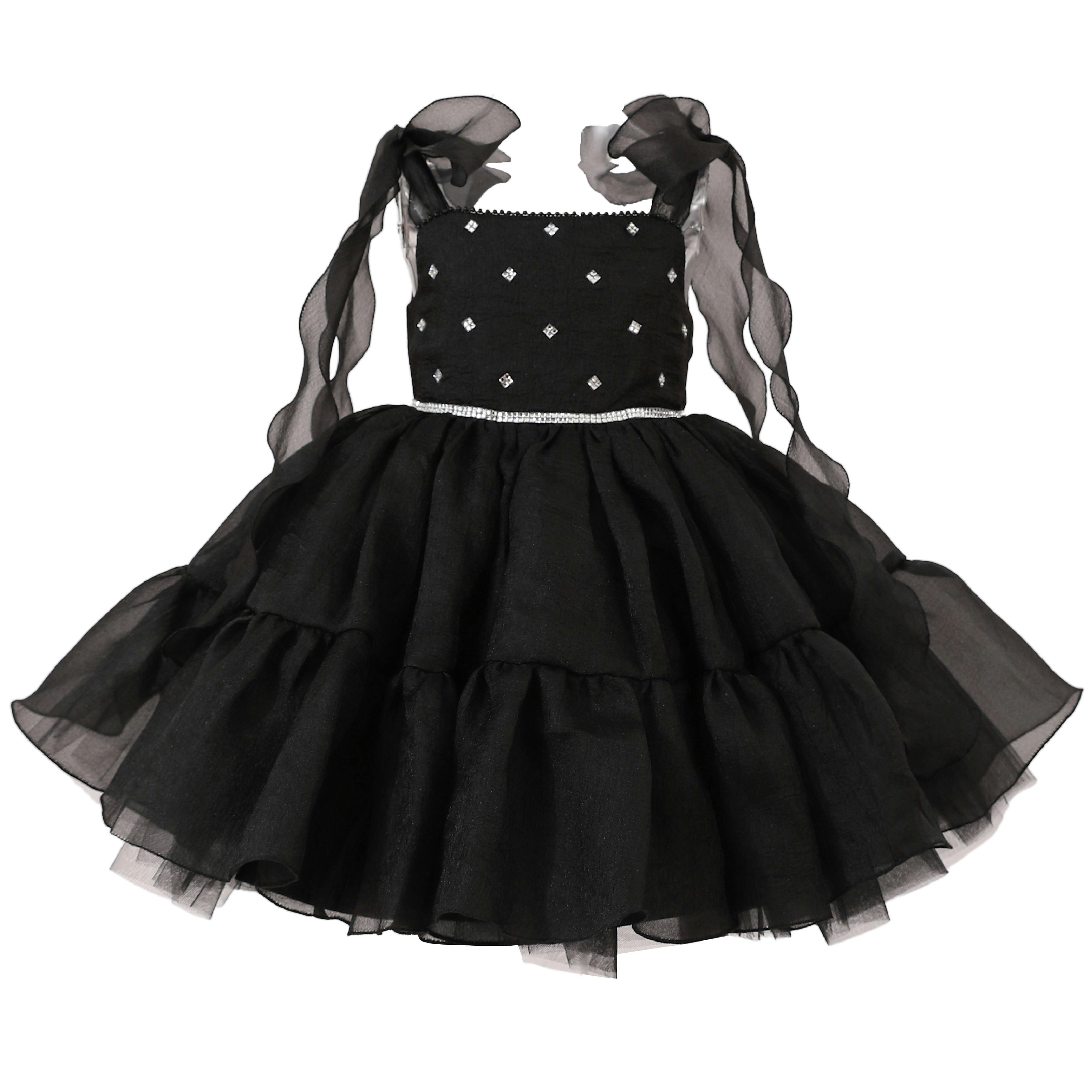 Black Savoya Ruffled Party Dress
