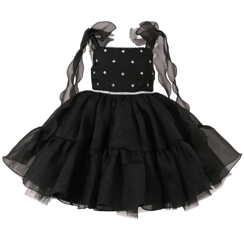 Black Savoya Ruffled Party Dress
