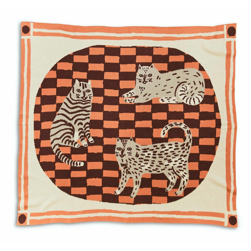 Three of Cats Knit Blanket