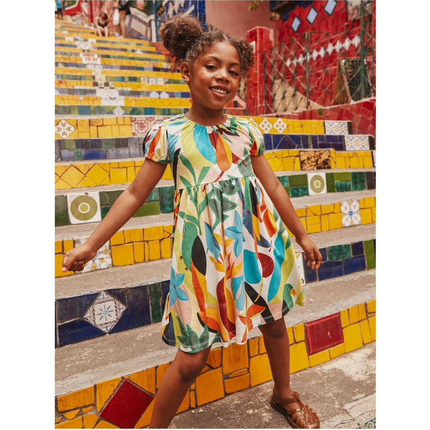 Puff Sleeve Empire Dress, Multi