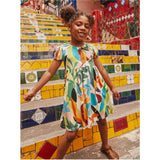Puff Sleeve Empire Dress, Multi