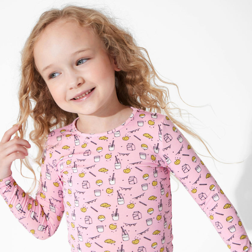 Milk & Cookies Pink Bamboo Kids Pajamas
