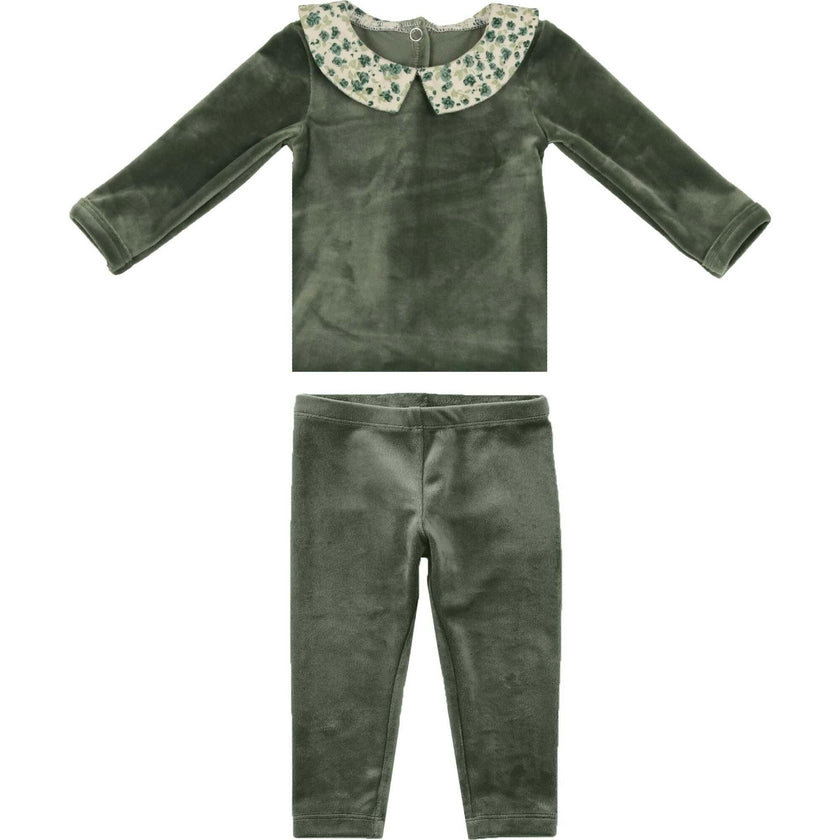 Boy's Velour Floral Peter Pan Collar Top & Pant 2-Piece Set