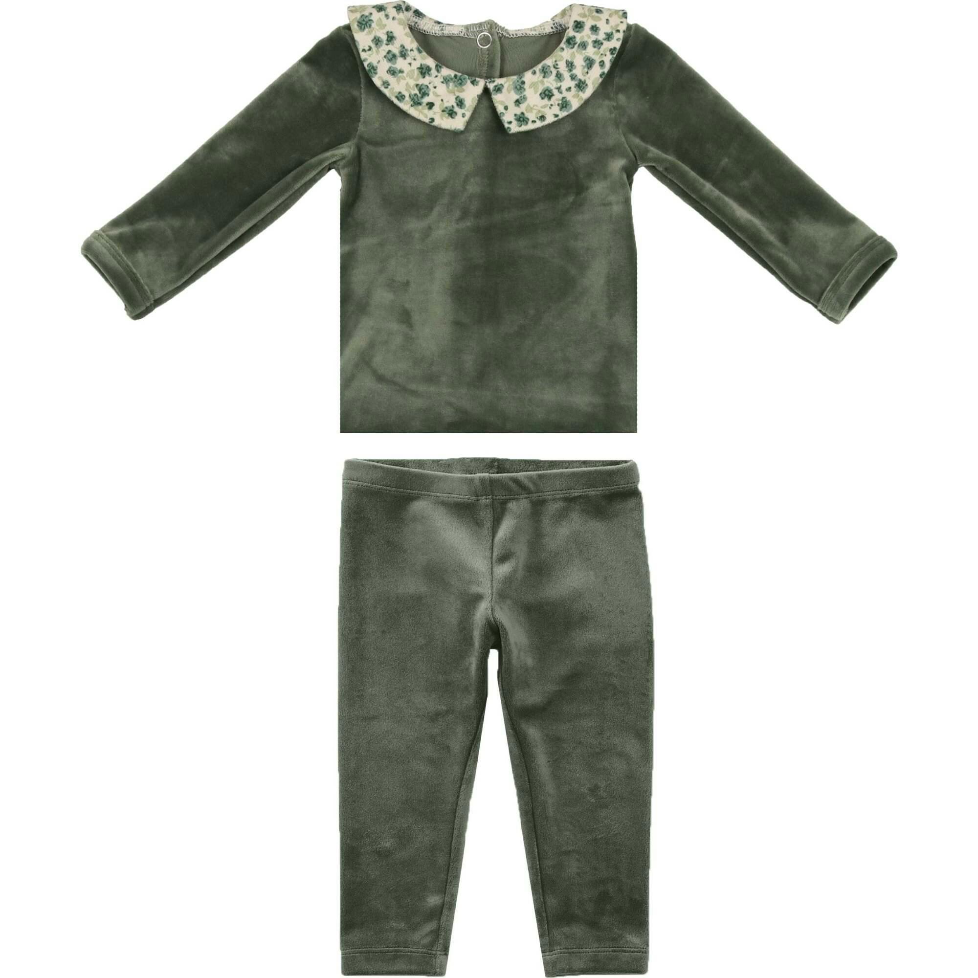 Boy's Velour Floral Peter Pan Collar Top & Pant 2-Piece Set