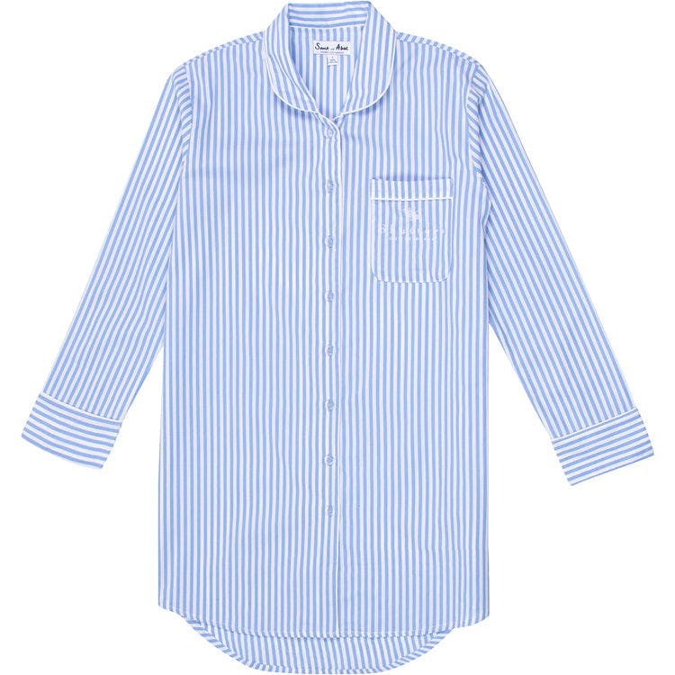 Women's Braddock Classic Night Shirt - Shutters Hotel Edition - Blue Stripe Organic Cotton Poplin
