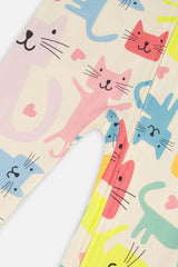 Organic Cotton One Piece Pajama White Cat Print