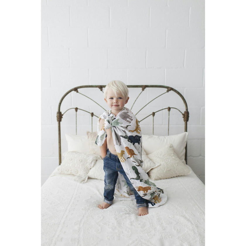 Cotton Muslin Swaddle Blanket - Dino Friends