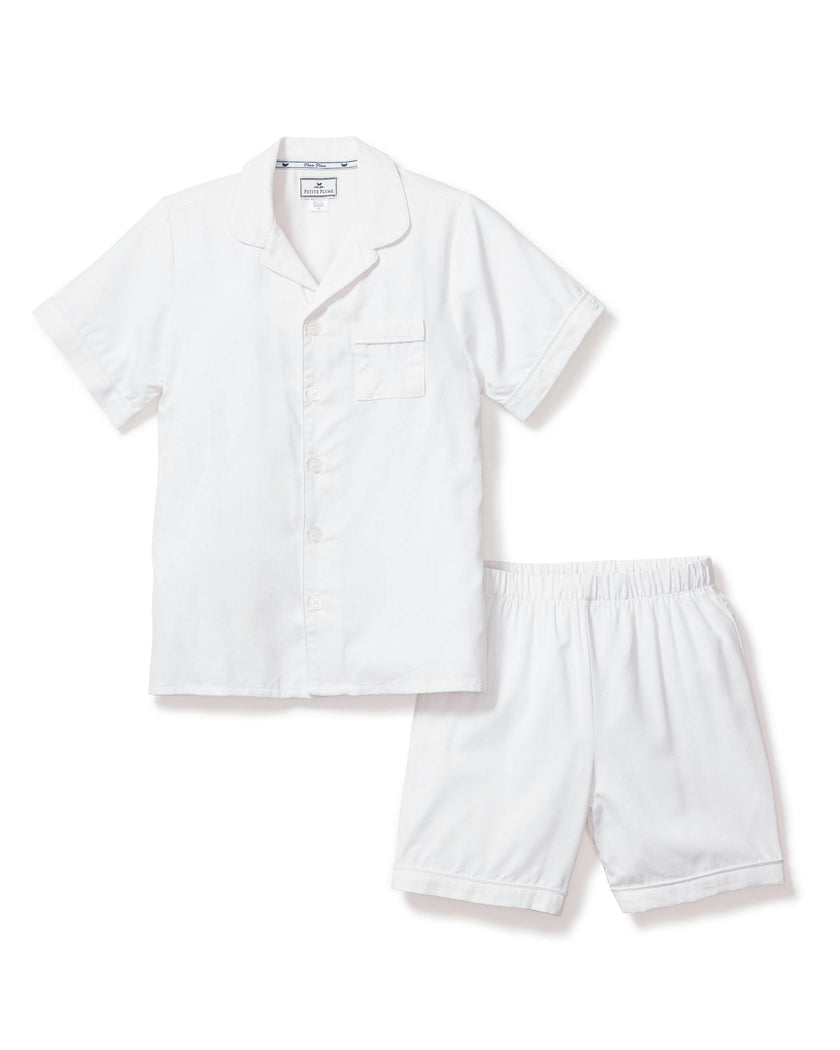 Kid's Twill Pajama Short Set in White