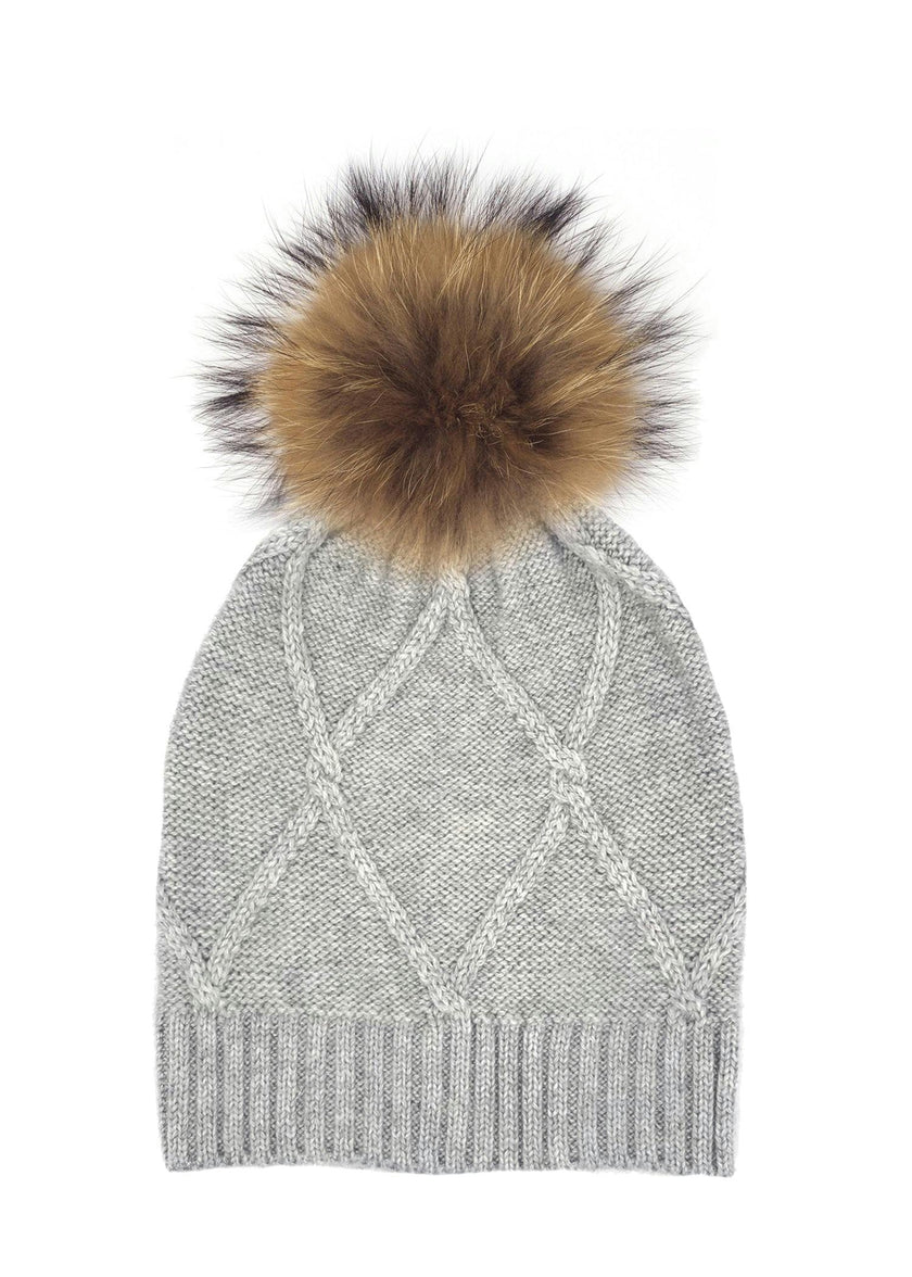 Diamond Knit Hat With a Genuine Fur Pom (TikTok)
