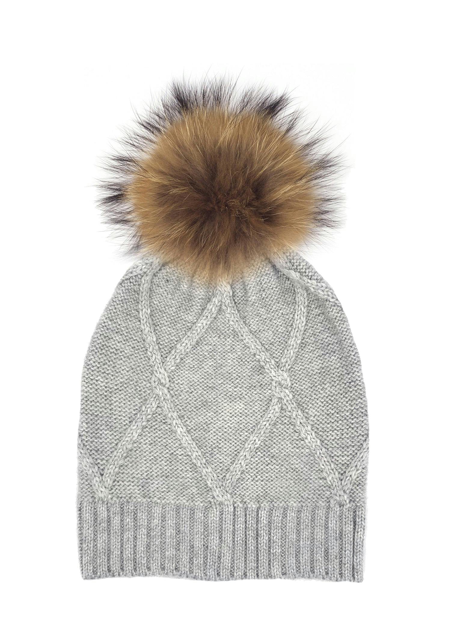 Diamond Knit Hat With a Genuine Fur Pom (TikTok)